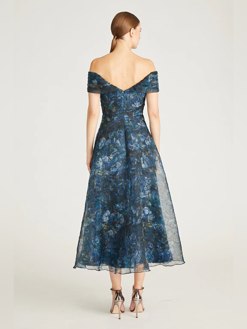 THEIA Auden Off Shoulder Midi Dress | 8 NWT Alfresco Floral - Picture 2 of 15